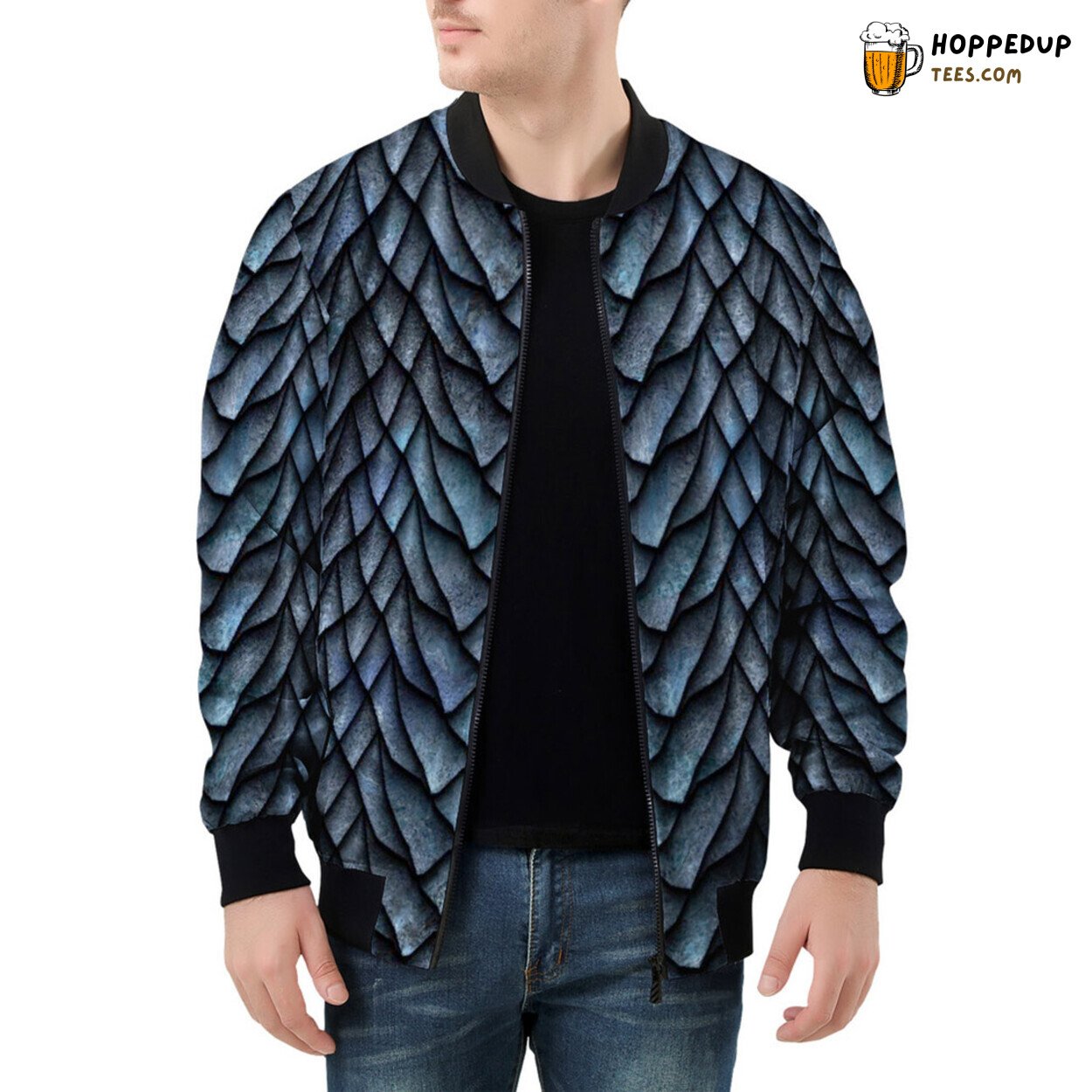 Deep Blue Sea Resonating in Dragon Scales Men’s Bomber Jacket