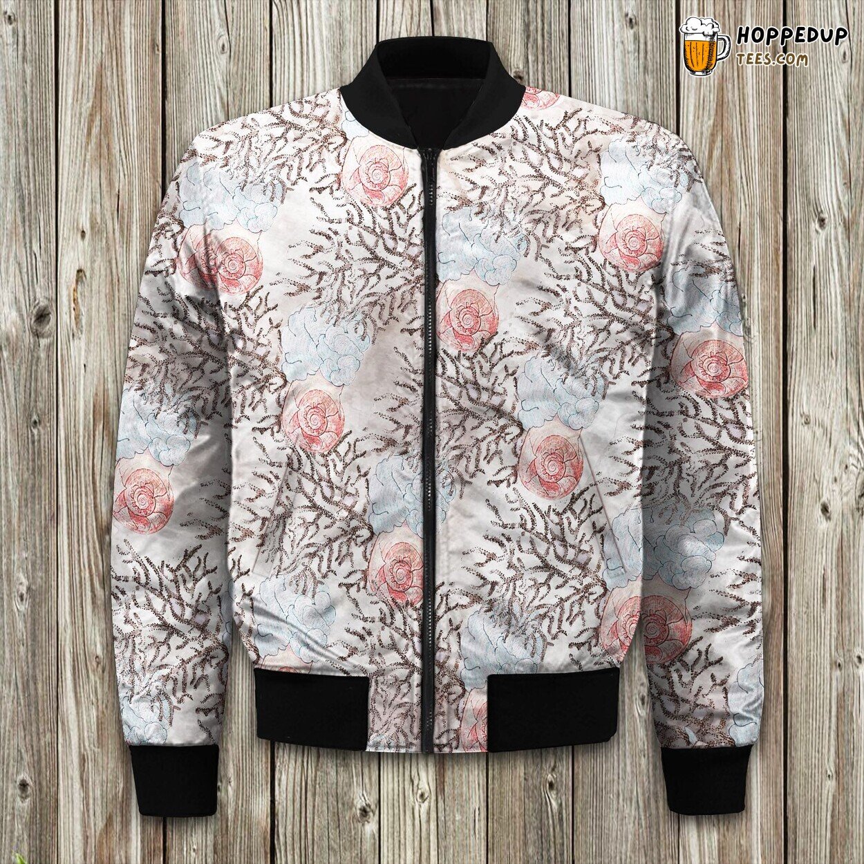 Deep Coral Blue Sea Winter Bomber Jacket Luxuriously Padded Comfort Ensured