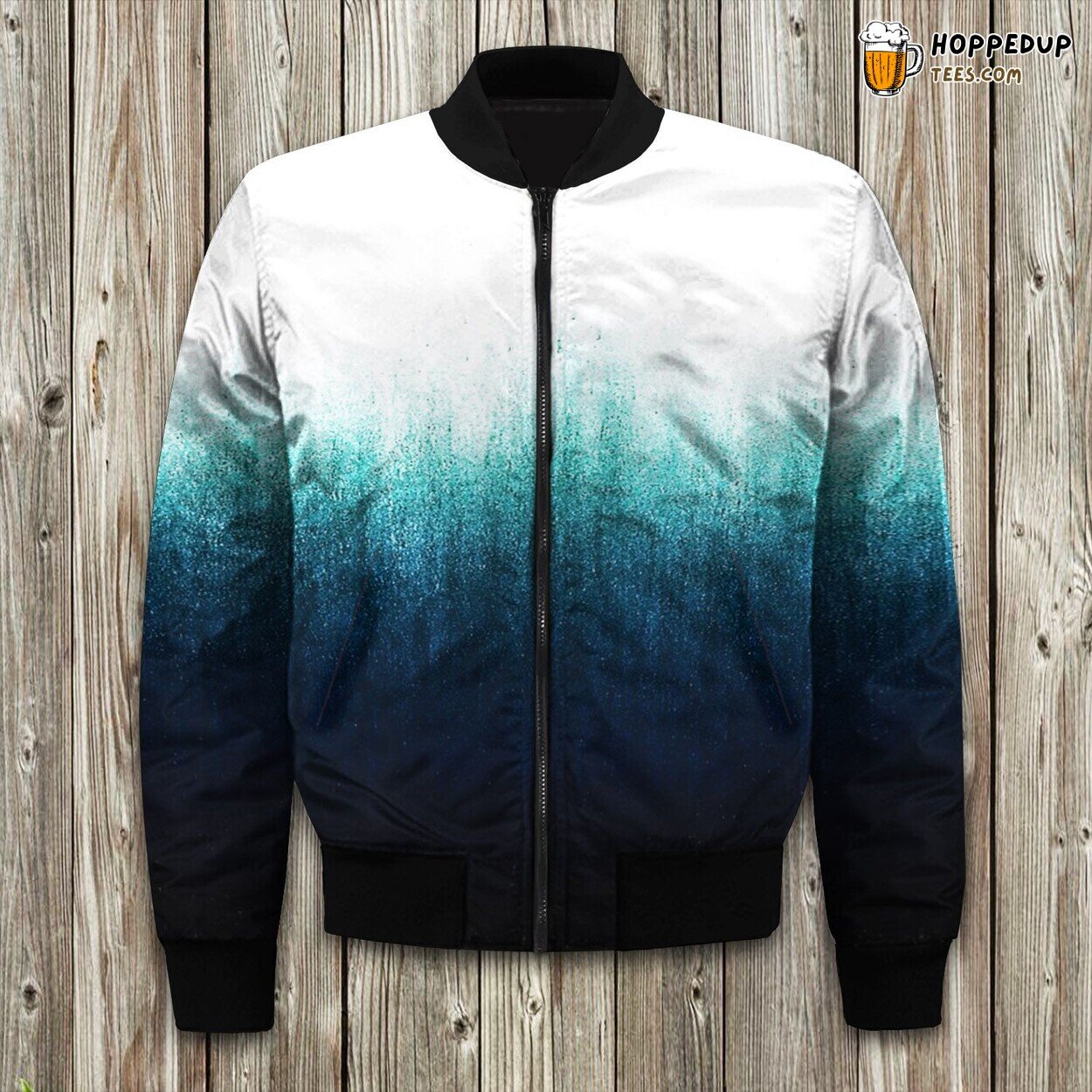 Deep Sea Gradient Teal Ombre Winter Bomber Jacket Ocean Hue