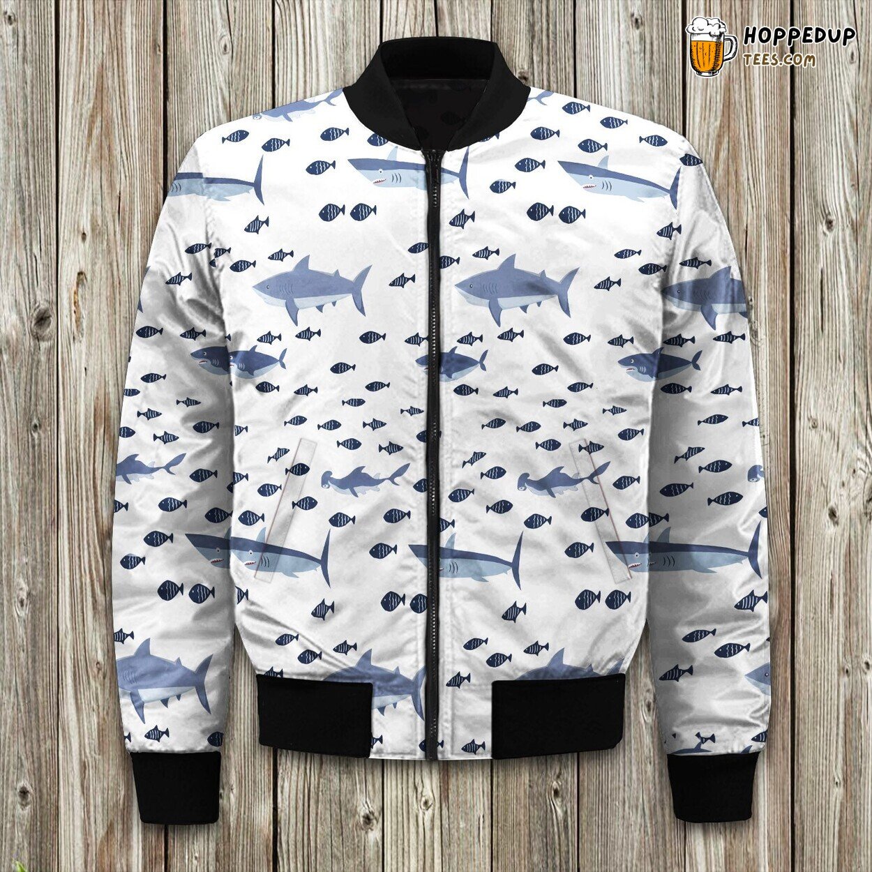 Deep Sea Predator Shark Print Winter Bomber Jacket Oceanic Fashion Look