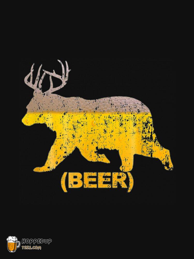 Deer Beer Bear Antlers Cool Vintage Drinking Tee HU