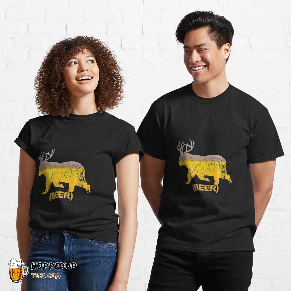 Deer Beer Bear Antlers Cool Vintage Drinking Tee HU