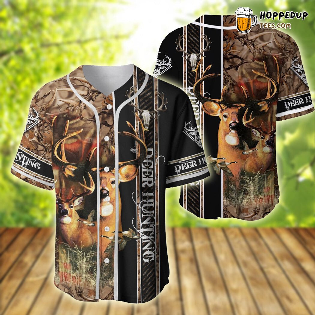 Deer Hunt Forest Camo 3D Baseball Tee Jersey Shirt for Outdoorsmen