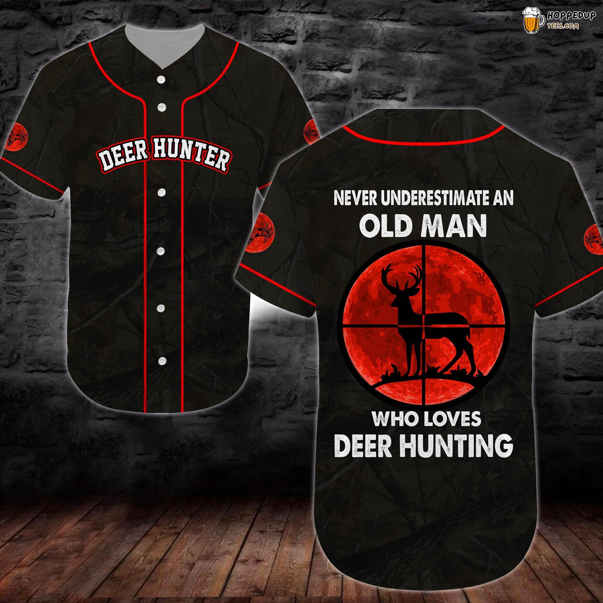 Deer Hunter Old Man Black Ver Baseball Tee Jersey Shirts 3D