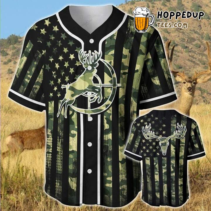 Deer Hunting Camo Baseball Tee Jersey Shirt Printed 3D