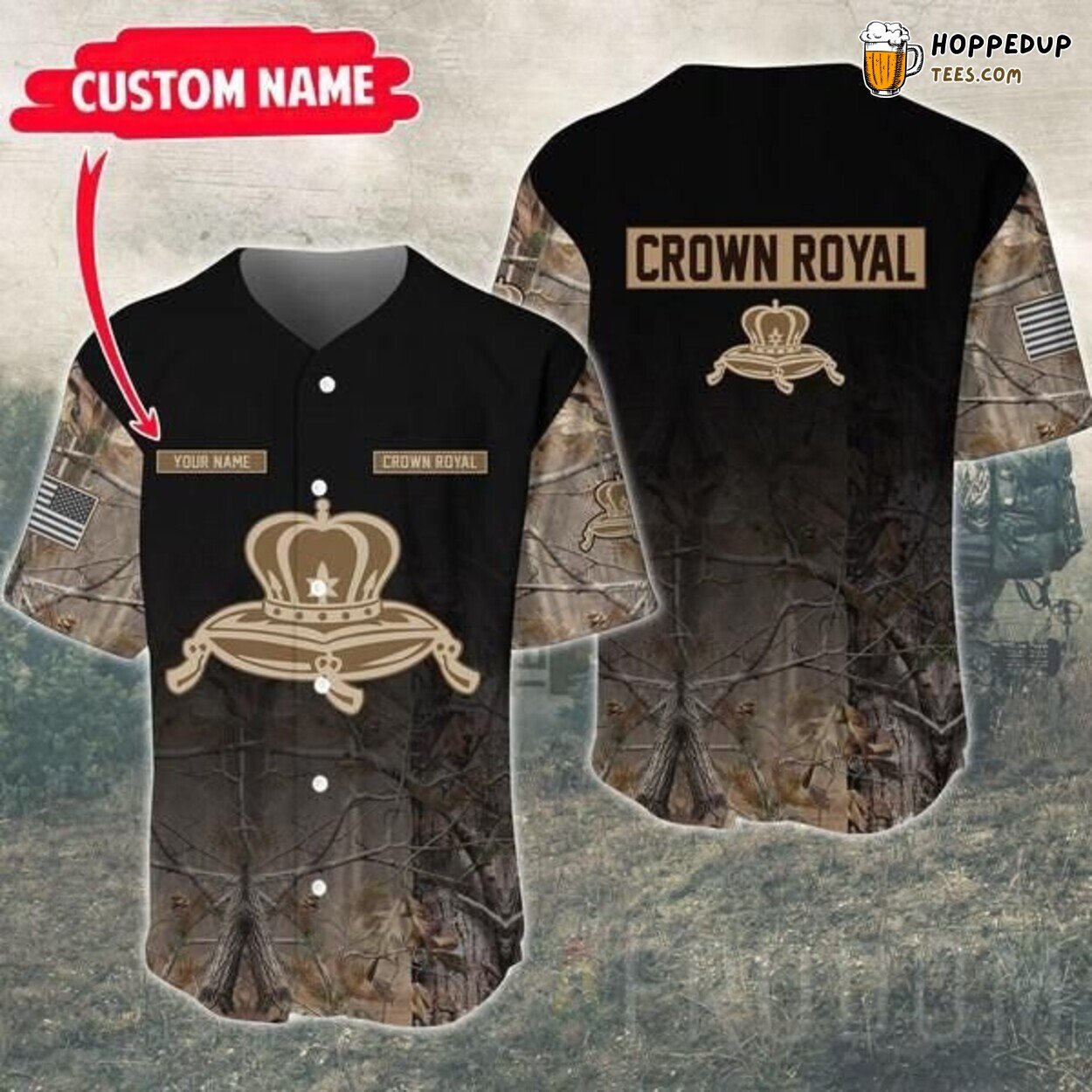 Deer Hunting Crown Royal Whisky Personalized Camo Baseball Jersey