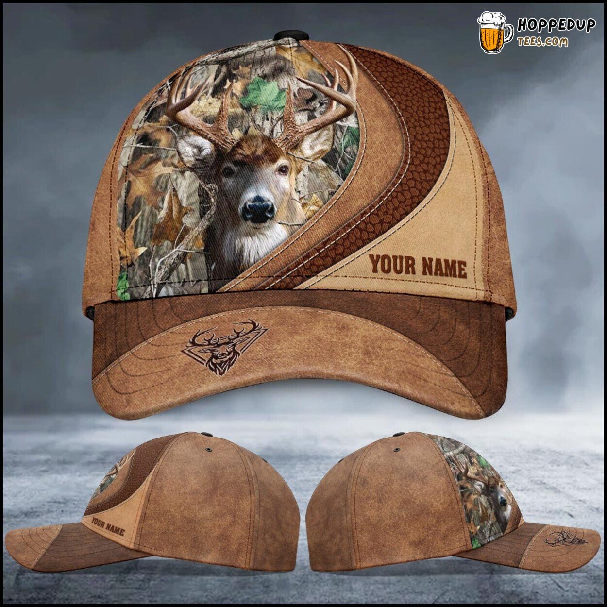 Deer Hunting Custom Hunter Father’s Day Leather Background Hat