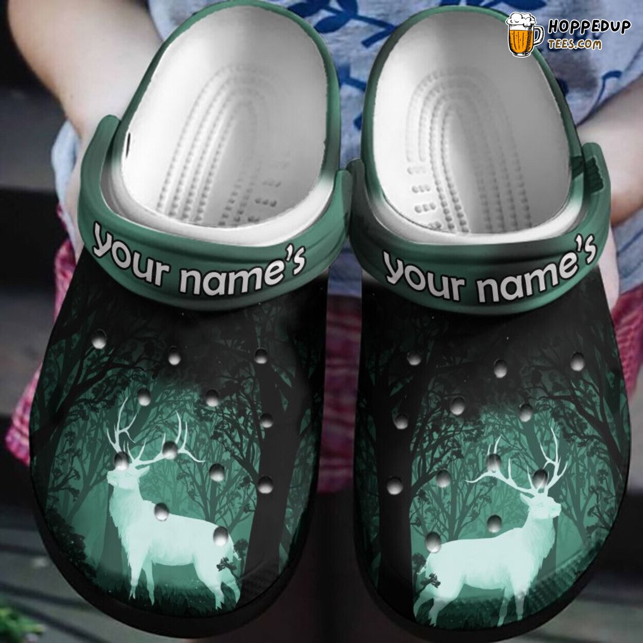 Deer Hunting in Green Light Custom Shoes Birthday Gift for Outdoor Fans