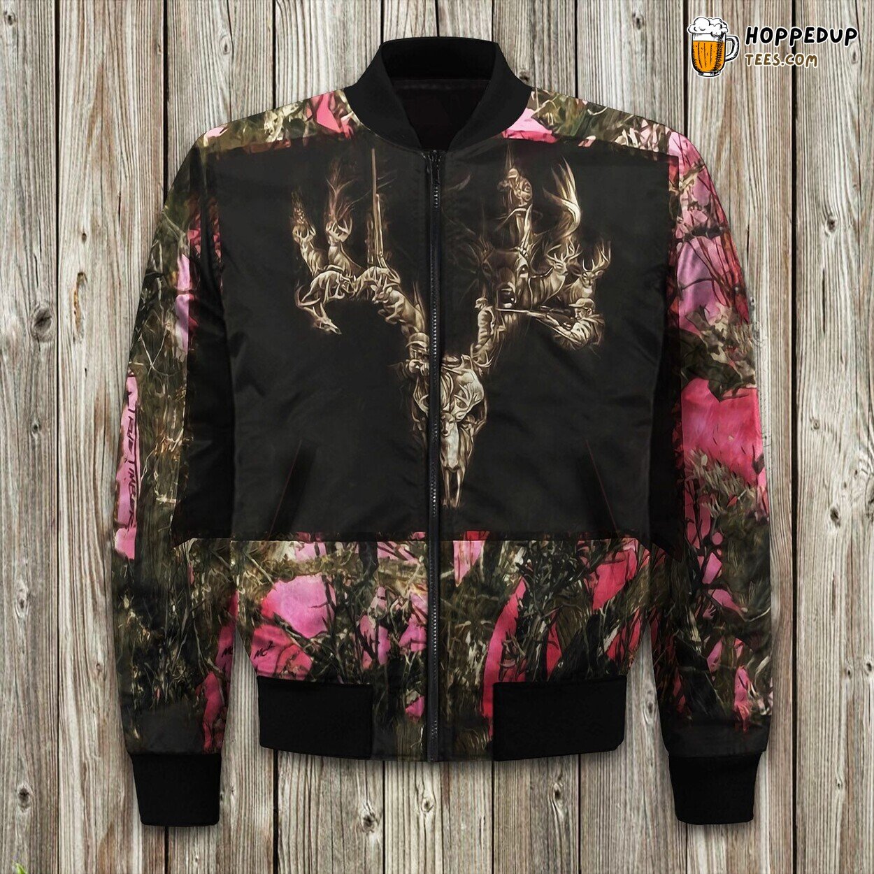 Deer Hunting Pink Camouflage Bomber Jacket
