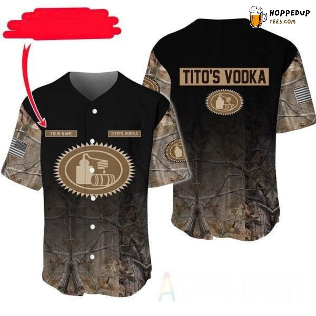 Deer Hunting Tito’s Personalized Camo Baseball Jersey Outdoor Theme