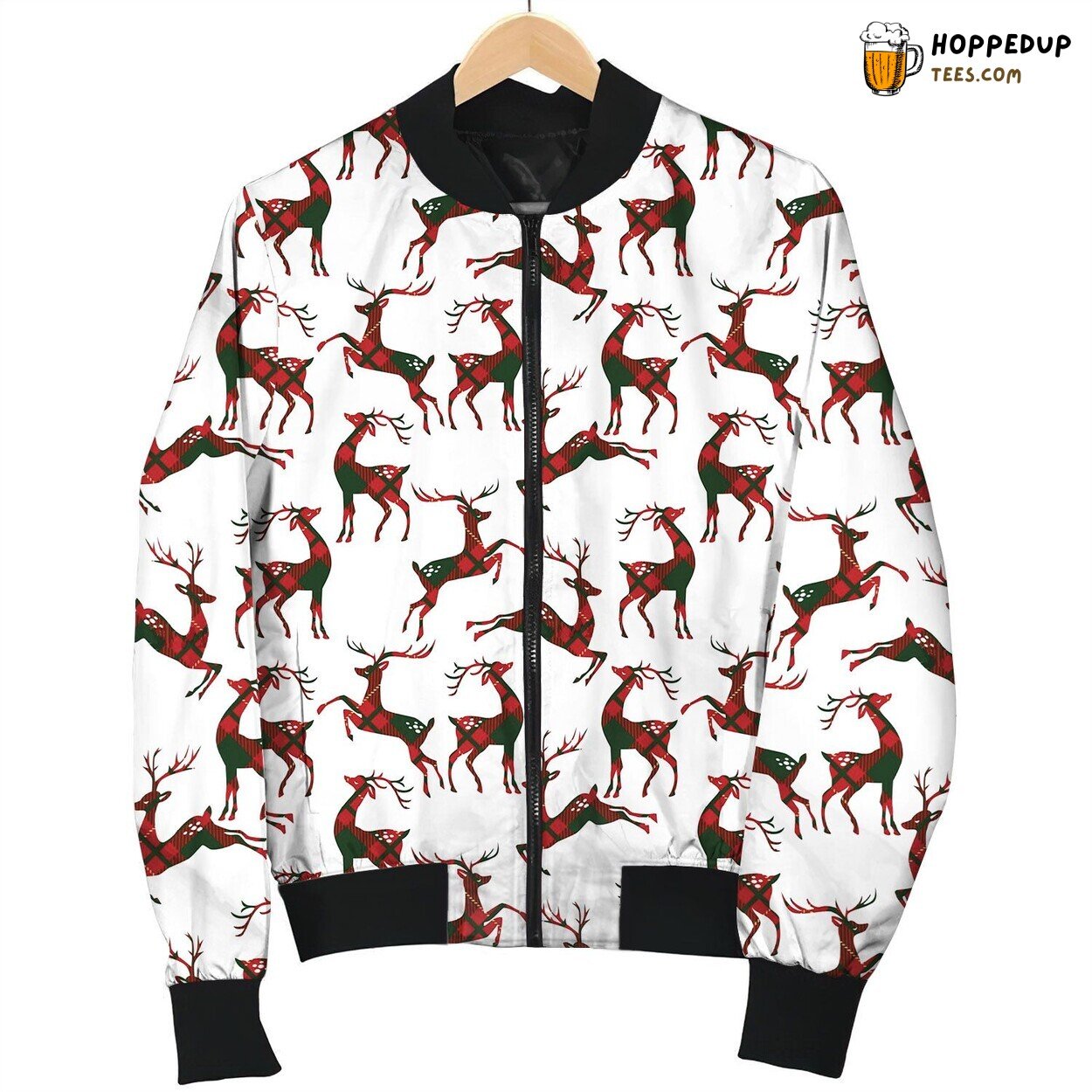 Deer Texture With Tartan Color Seamless Bomber Jacket