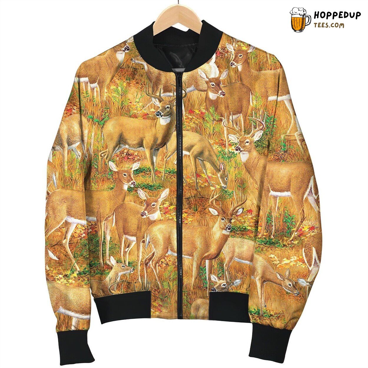 Deer Wilderness Scene Highlighted Winter Bomber Jacket Display