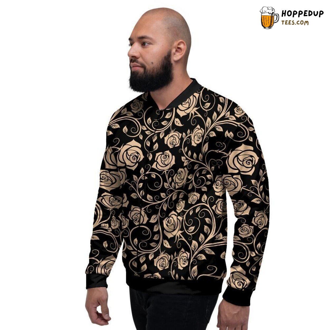 Delicate Gold Roses Floral Design Men’s Bomber Jacket Botanical Beauty Showcase