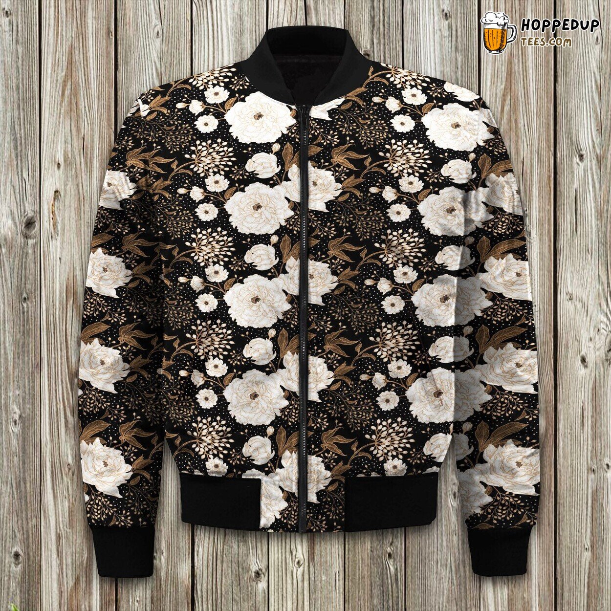 Delicate Peony Blossom Winter Bomber Jacket Floral Beauty Fashion Elegance