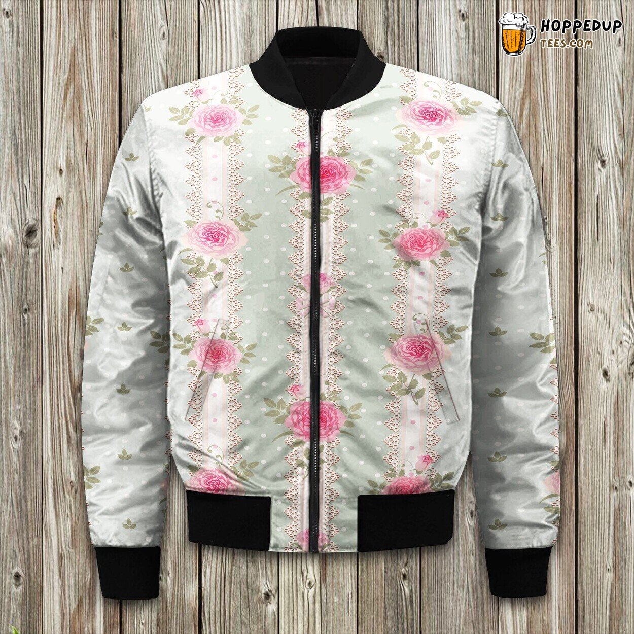 Delicate Rose Pattern Winter Bomber Jacket Floral Romance Design Statement
