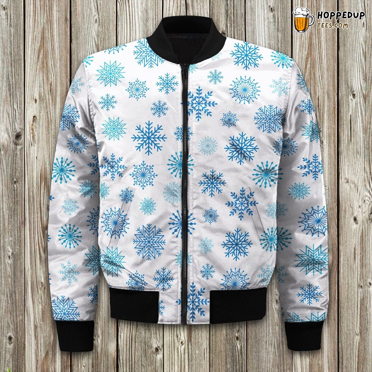 Delicate Snowflake Pattern Winter Bomber Jacket Stylish Warm Comfort