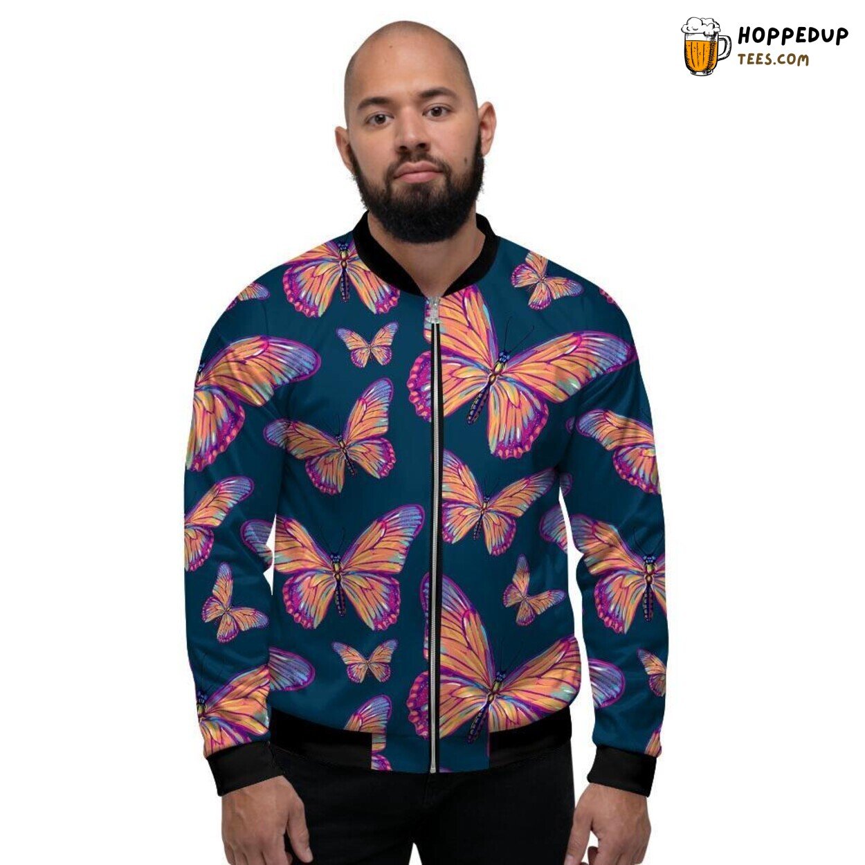 Delicate Watercolor Butterfly Men’s Bomber Jacket Nature Inspired Art Design