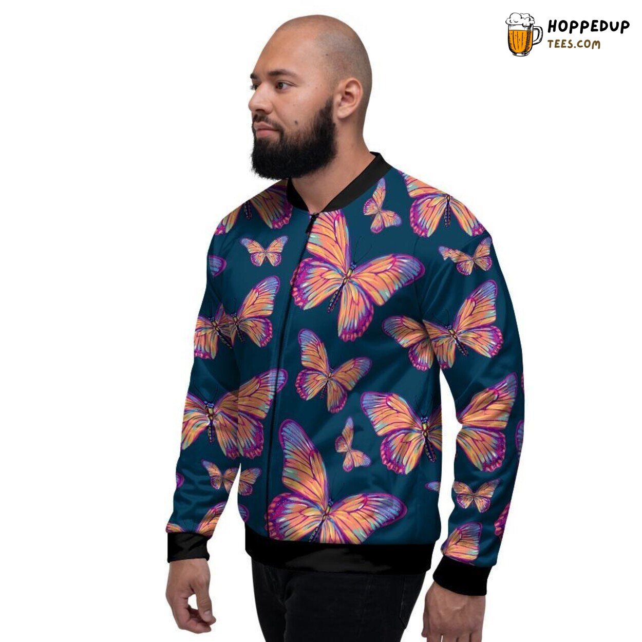 Delicate Watercolor Butterfly Men’s Bomber Jacket Nature Inspired Art Design