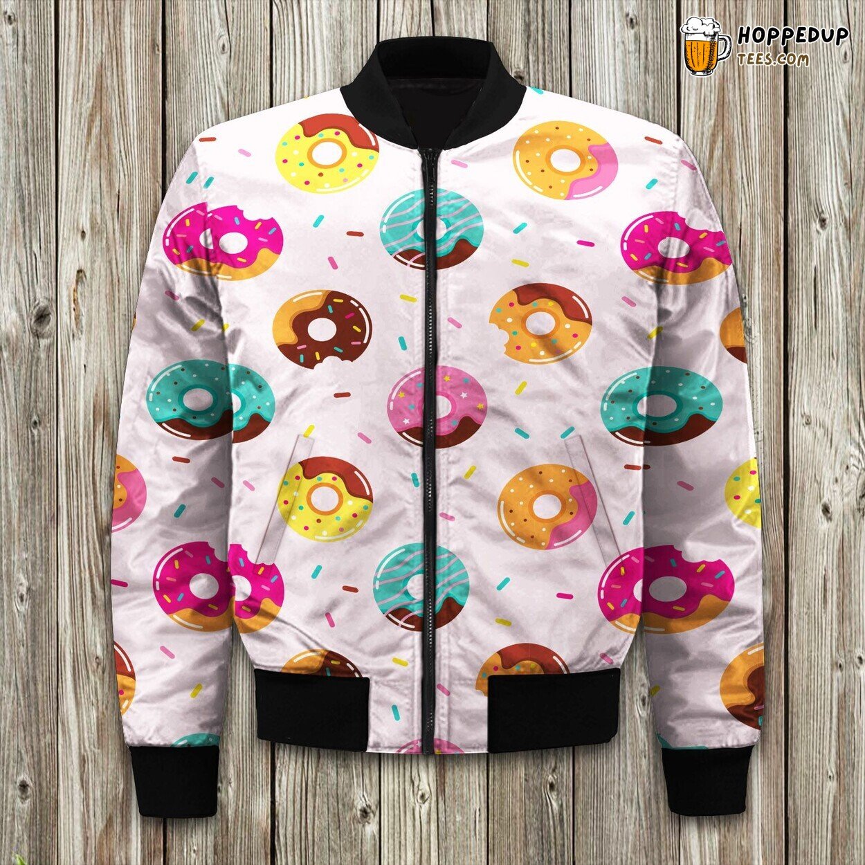 Delicious Donut Pattern Bomber Jacket Dive into Winter’s Sweet Fashion Delight