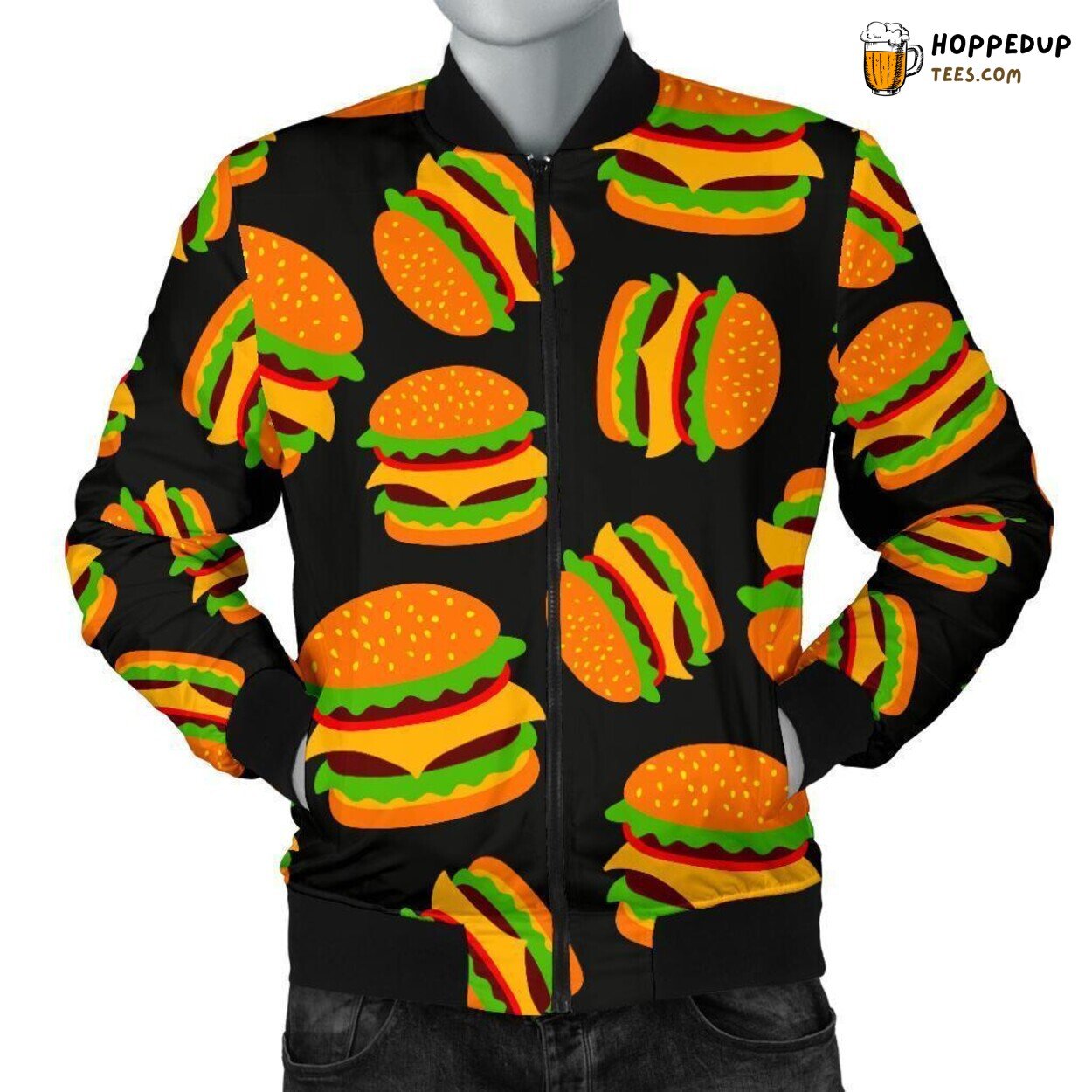 Delicious Hamburger Tribute Men’s Bomber Jacket Unique Pattern Design Art