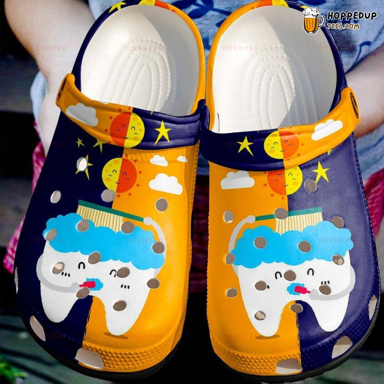 Dentist Brush Teeth Day And Night Themed Rubber Clog Shoes Comfy