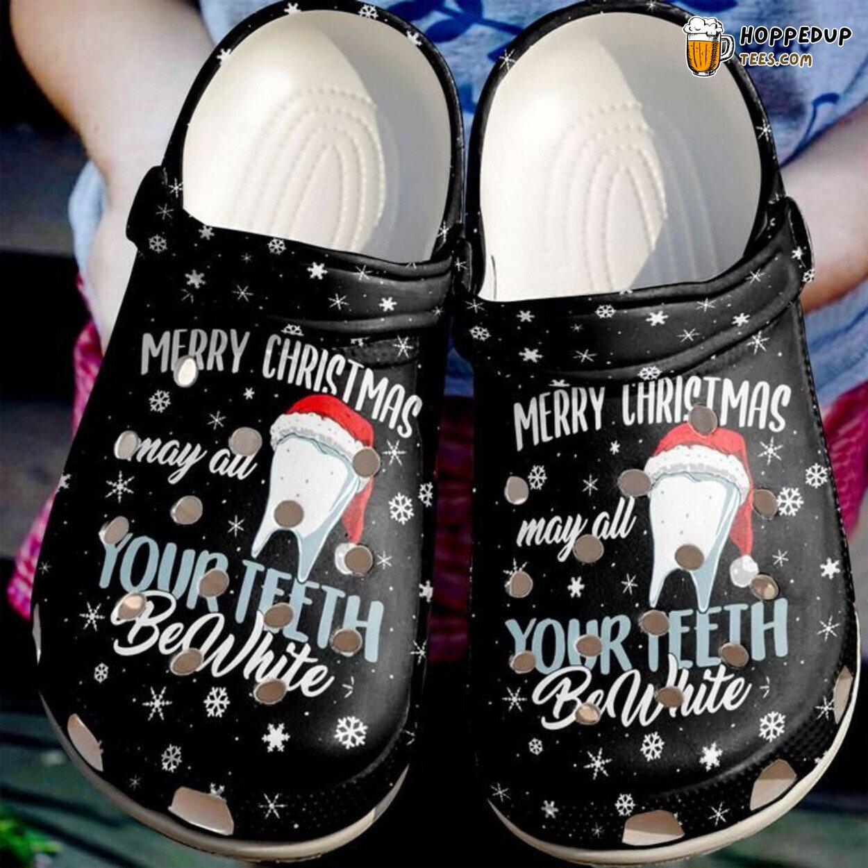 Dentist White Teeth Christmas Santa Hat Themed Clog Shoes