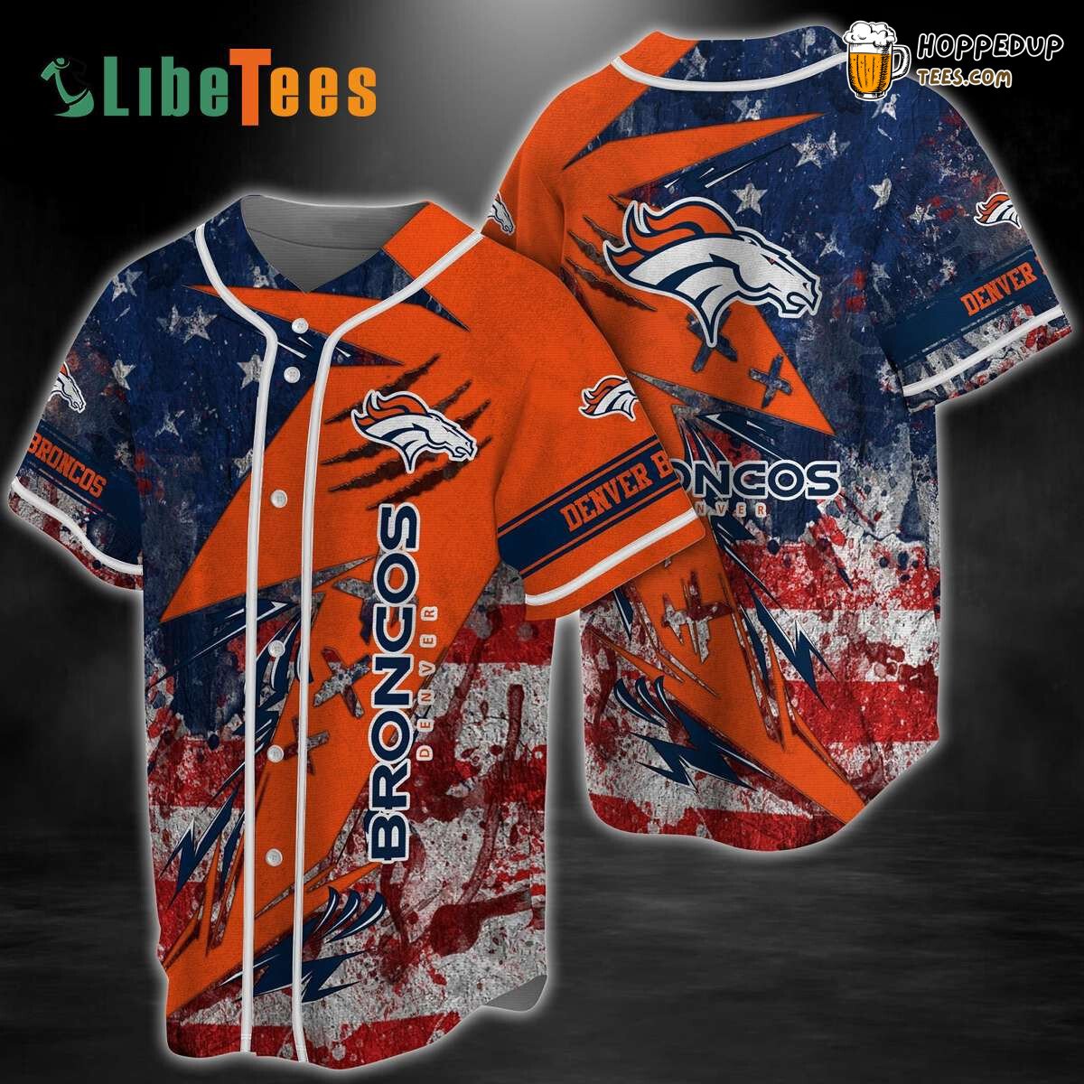 Denver Broncos American Flag Graphic Baseball Jersey Design