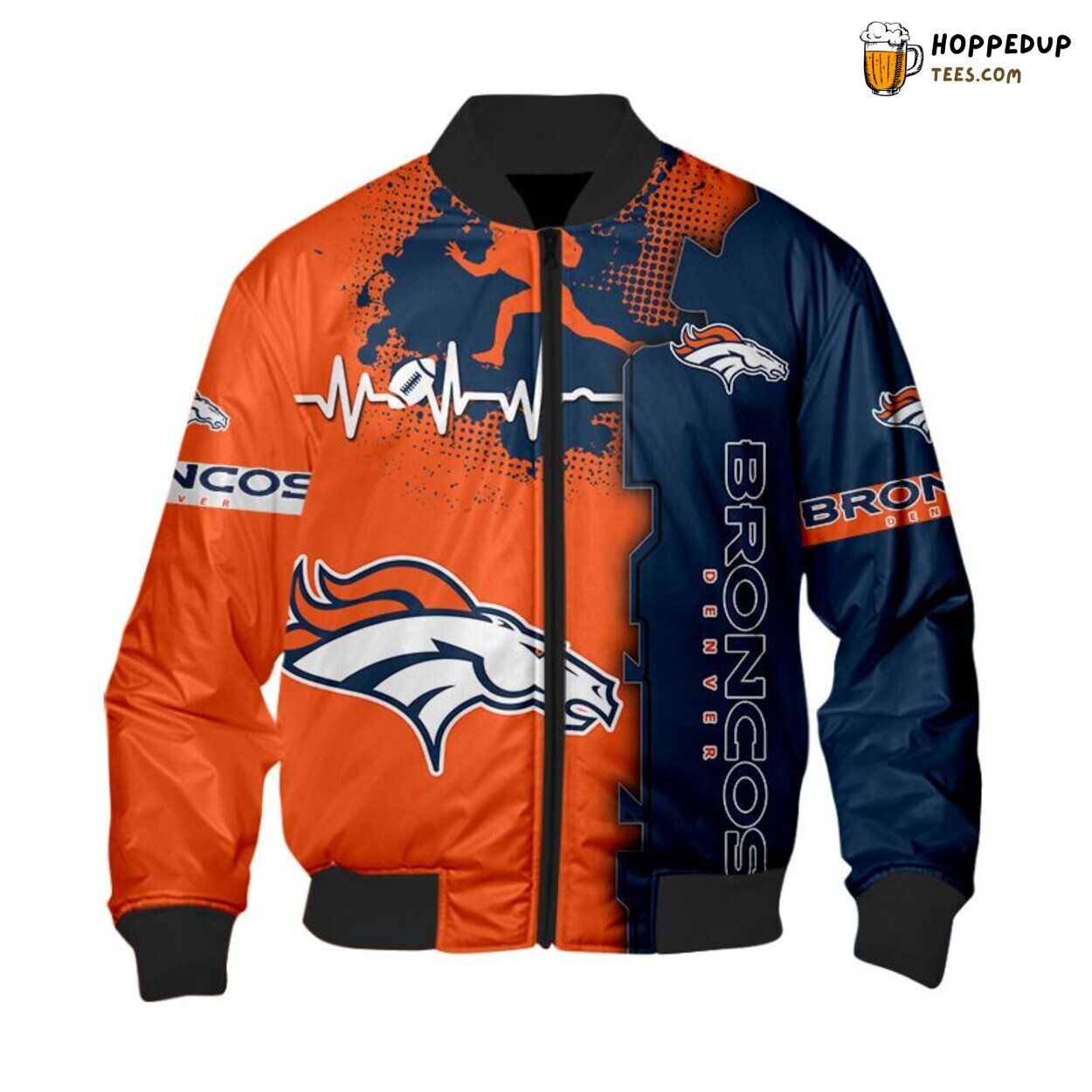 Denver Broncos Heart ECG Line Design Bomber Jacket Authentic Choice