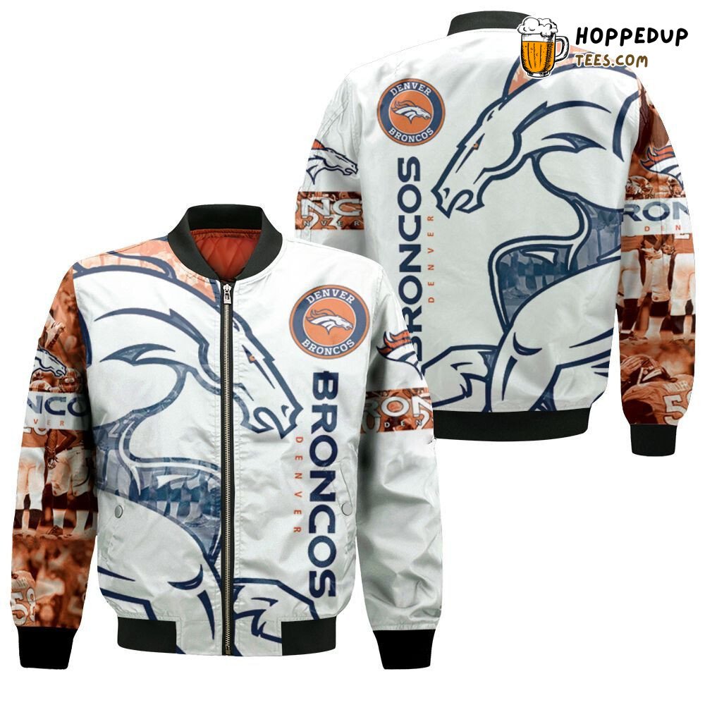 Denver Broncos NFL Crisp White Sleek Bomber Jacket Collection