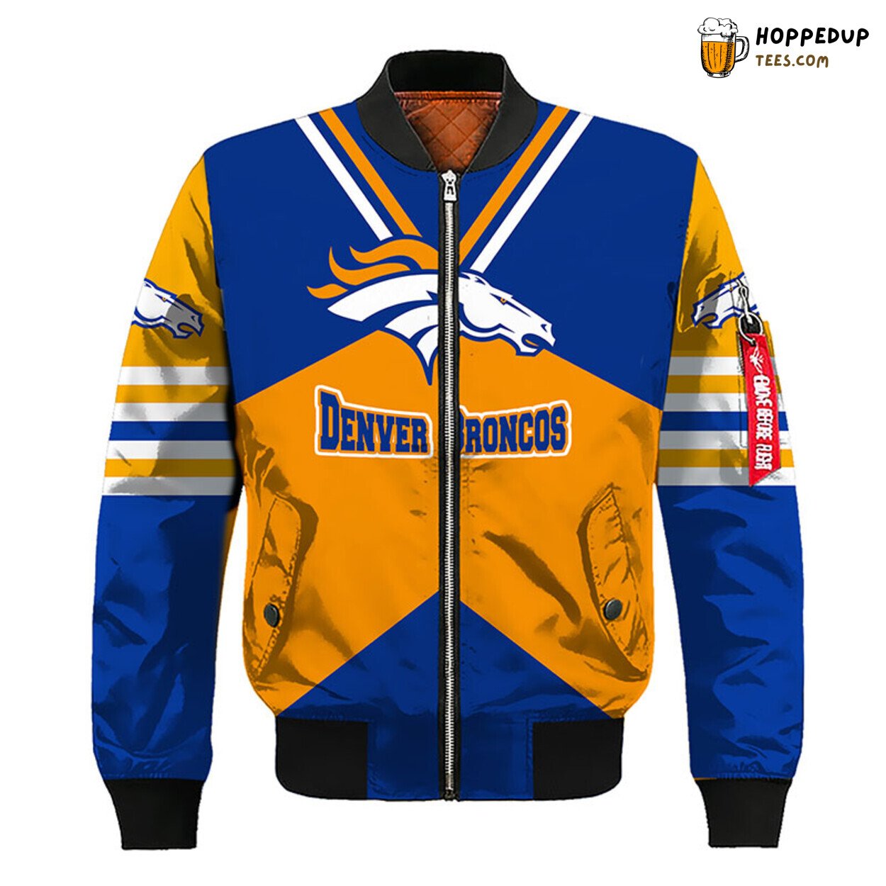 Denver Broncos NFL Premium Bomber Jacket in Blue Orange Finish Denver Broncos NFL Premium Bomber Jacket in Blue Orange Finish