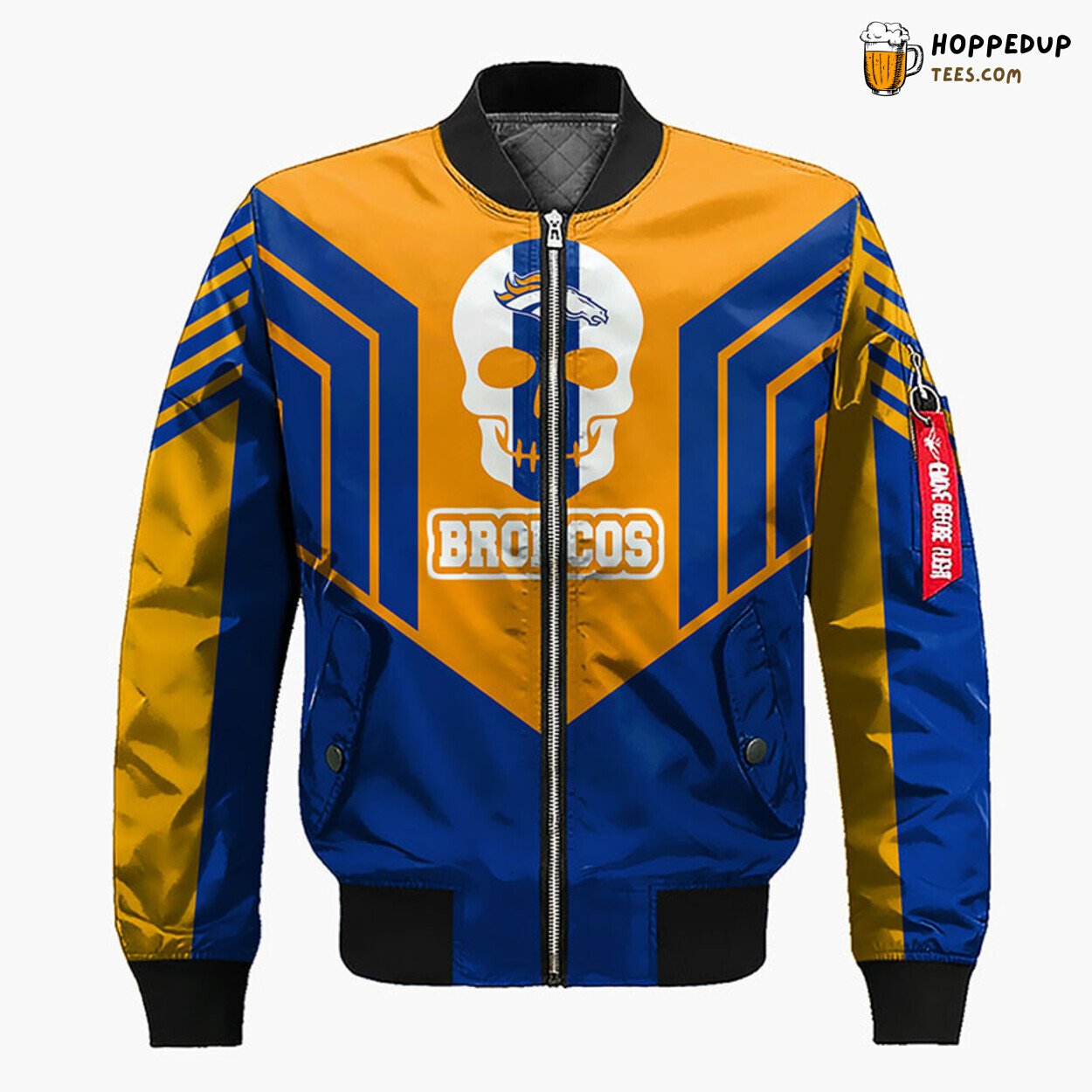 Denver Broncos NFL Unisex Blue Orange Skull Bomber Jacket Design