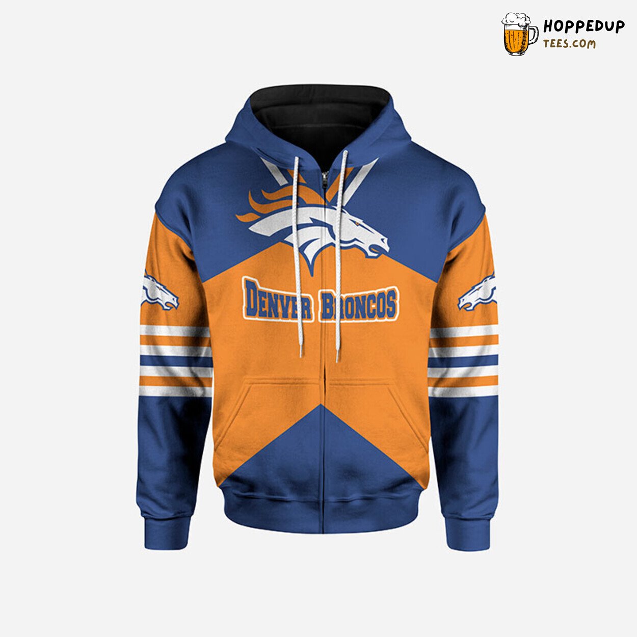 Denver Broncos NFL Unisex Bomber Jacket in Blue Orange Combo Denver Broncos NFL Unisex Bomber Jacket in Blue Orange Combo