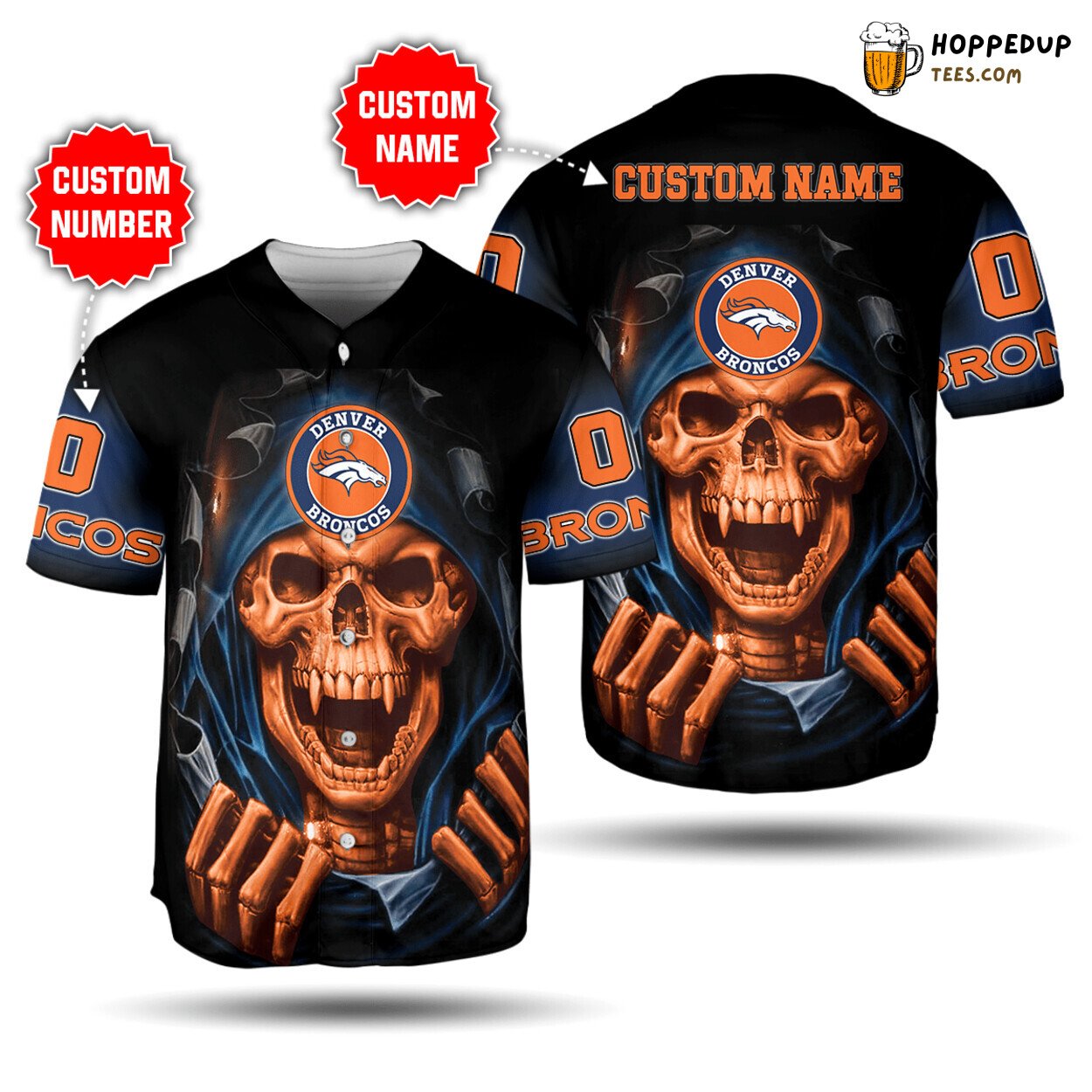 Denver Broncos Skull Custom Unisex Baseball Jersey Fierce Competitor