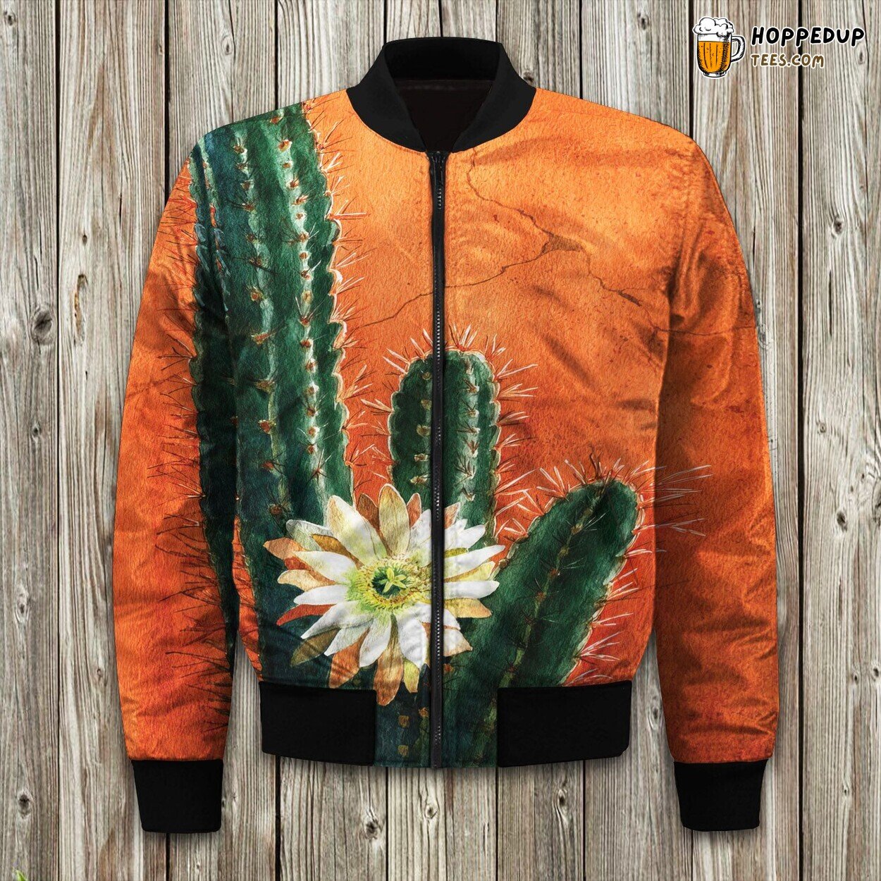 Desert Blooms Cactus Flower Winter Bomber Jacket Arid Elegance Design