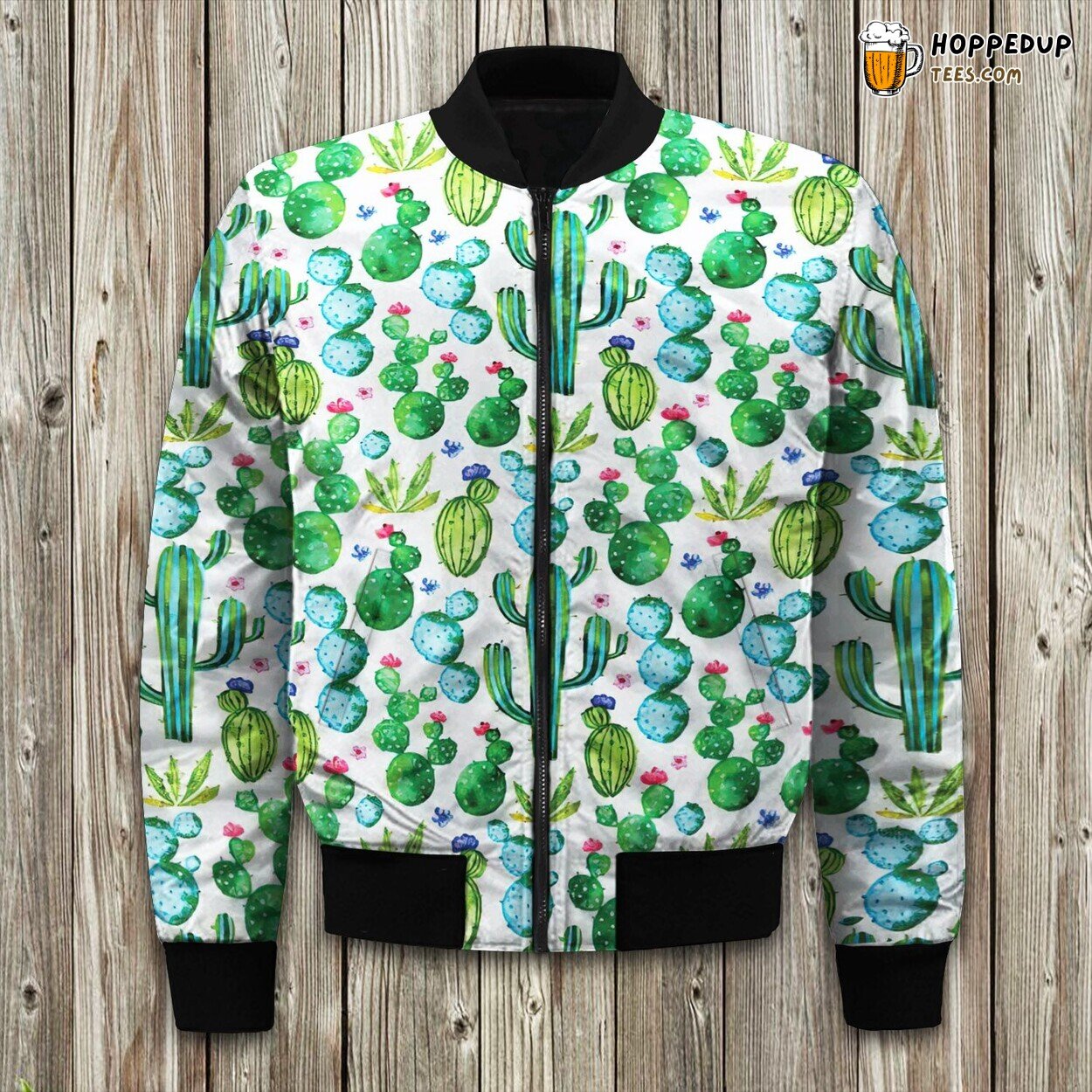 Desert Cacti Design Bomber Jacket Prickly Winter Elegance in Fabric Fashion