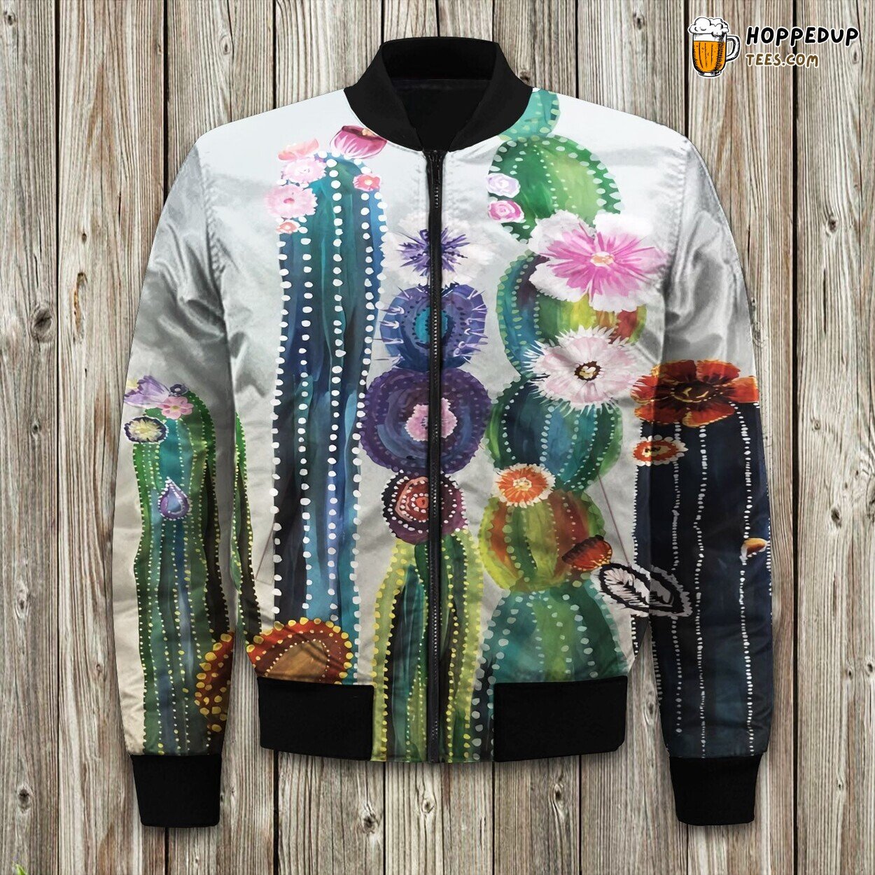 Desert Cactus Print Winter Bomber Jacket Arid Landscape Fashion Elegance