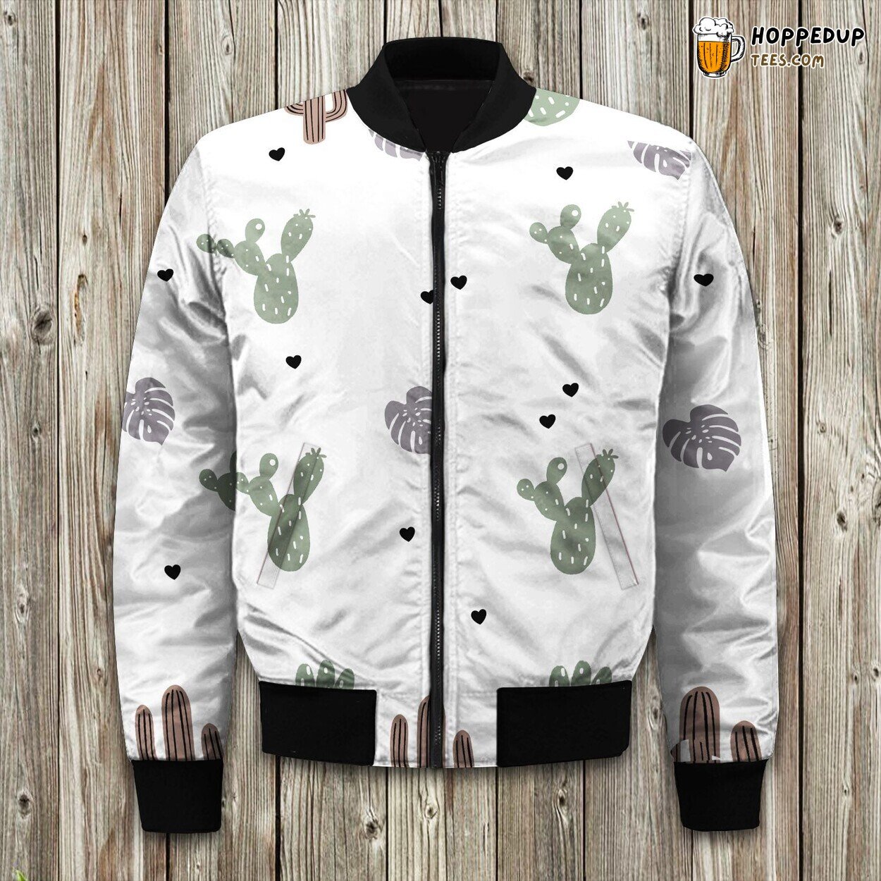 Desert Inspired Cactus Leaf Winter Bomber Jacket Nature’s Elegance