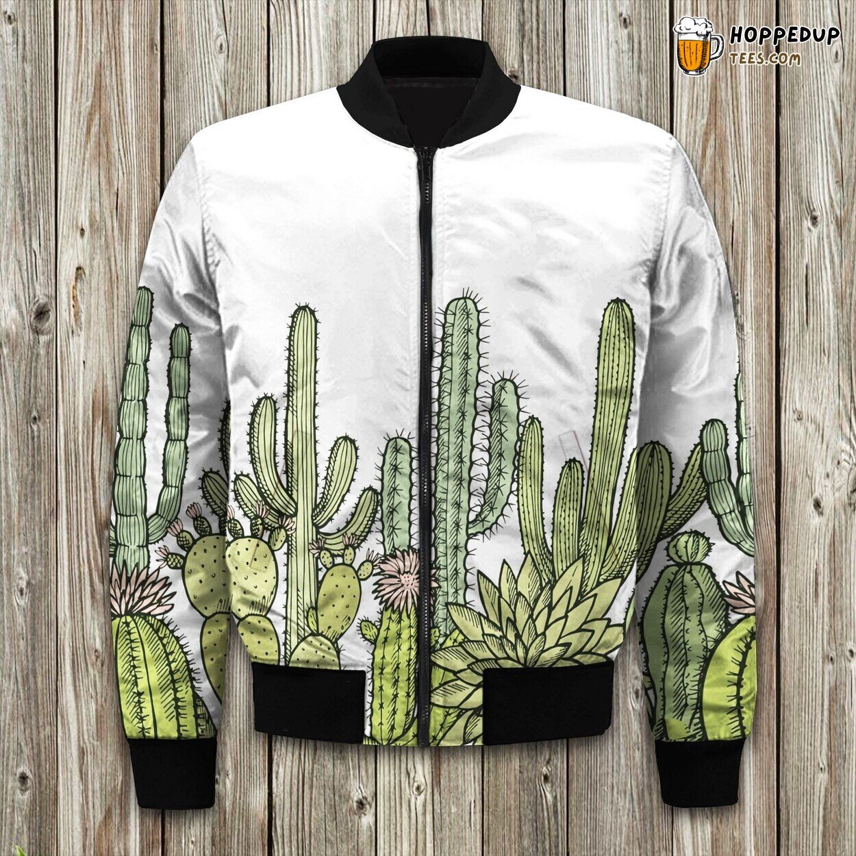 Desert Inspired Cactus Print Winter Bomber Jacket Nature’s Unique Choice