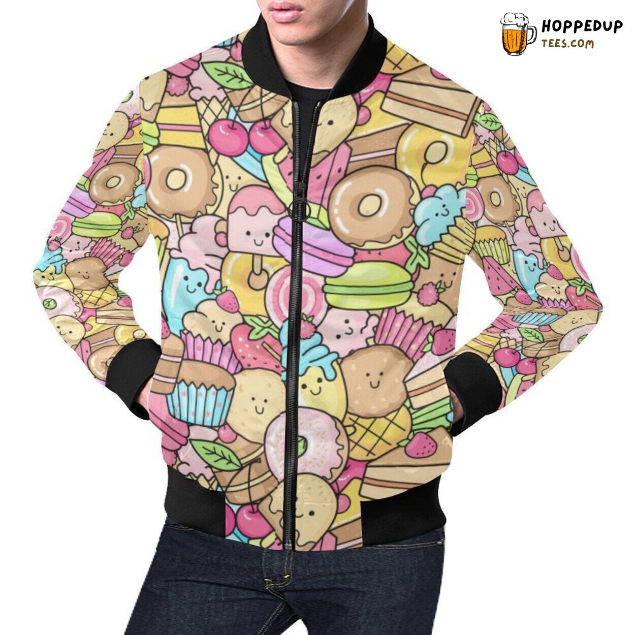Dessert Cupcake Exclusive Pattern Print Men’s Bomber Jacket Unique Design Dessert Cupcake Exclusive Pattern Print Men’s Bomber Jacket Unique Design