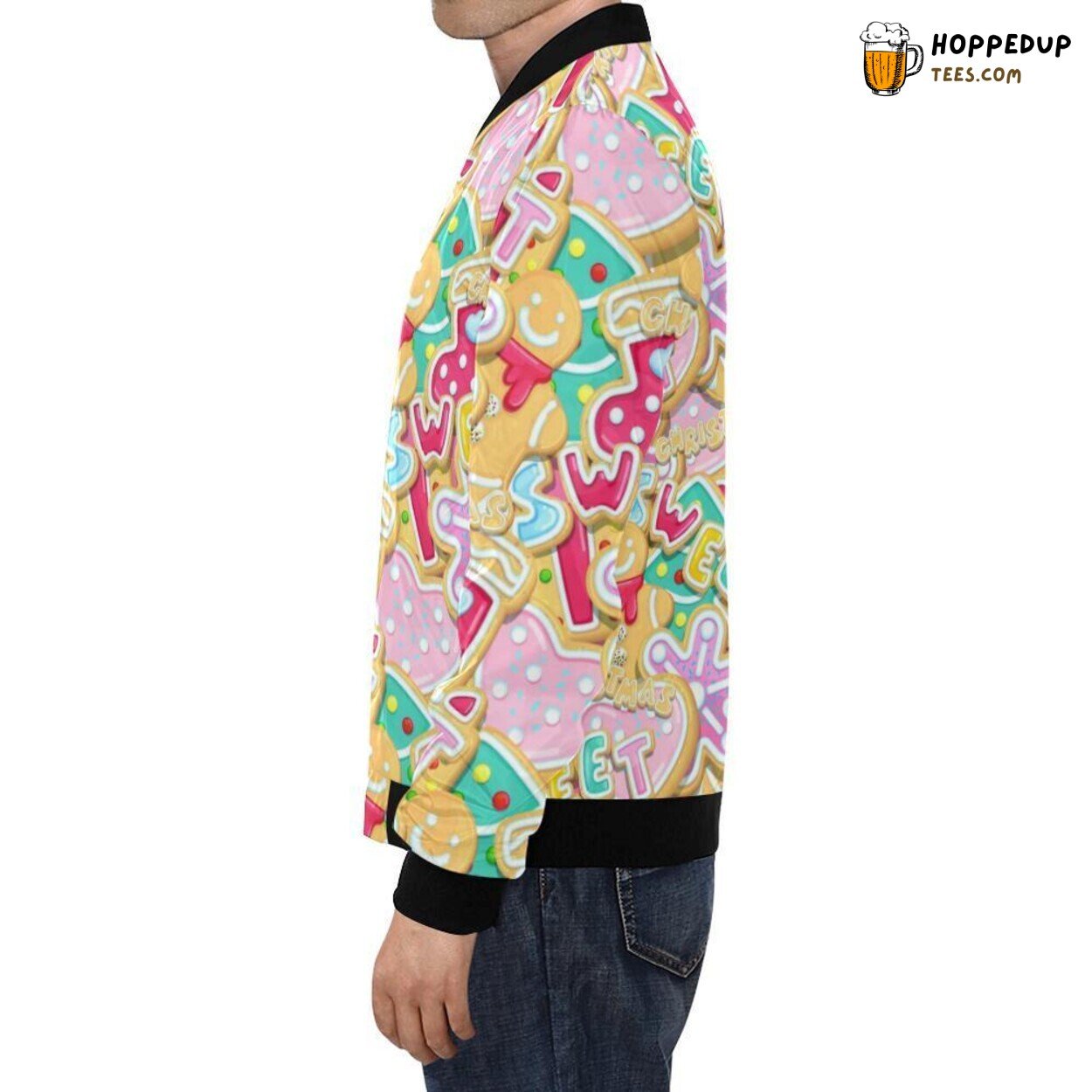 Dessert Inspired Christmas Gingerbread Man Print Men’s Bomber Jacket Style