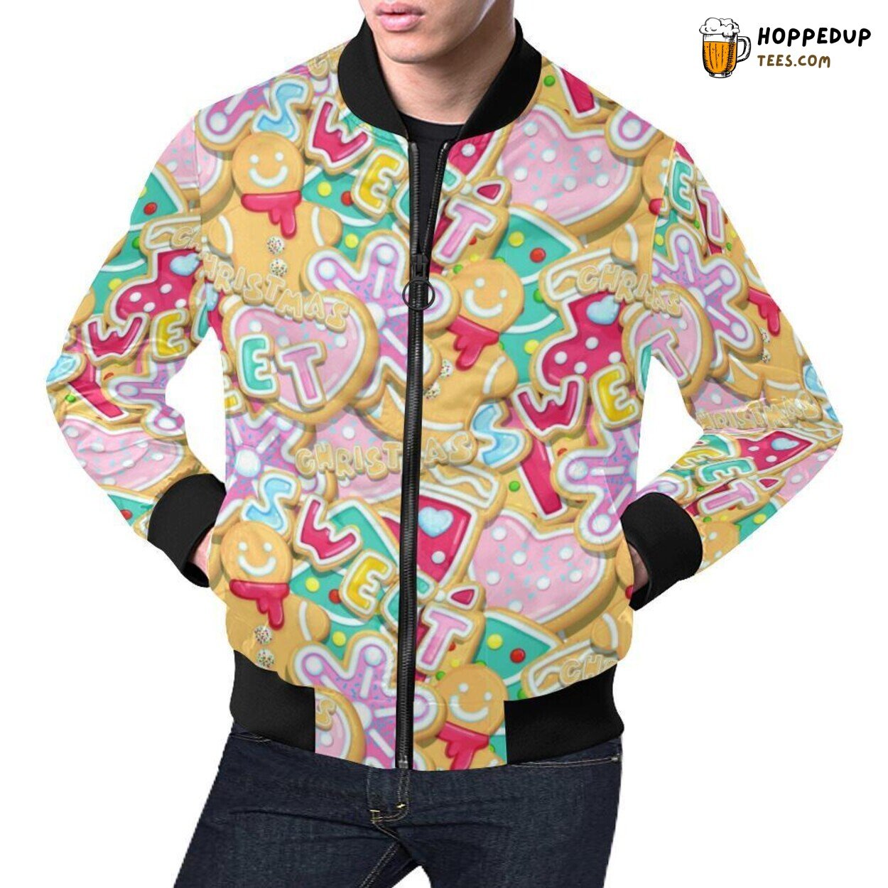 Dessert Inspired Christmas Gingerbread Man Print Men’s Bomber Jacket Style Dessert Inspired Christmas Gingerbread Man Print Men’s Bomber Jacket Style