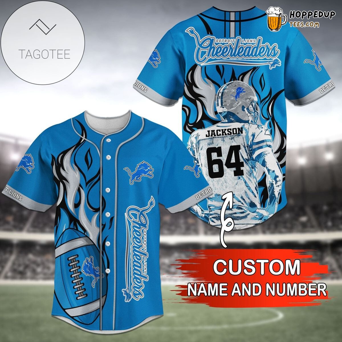 Detroit Lions Customized Blue Baseball Jersey Unisex Personalized Gear