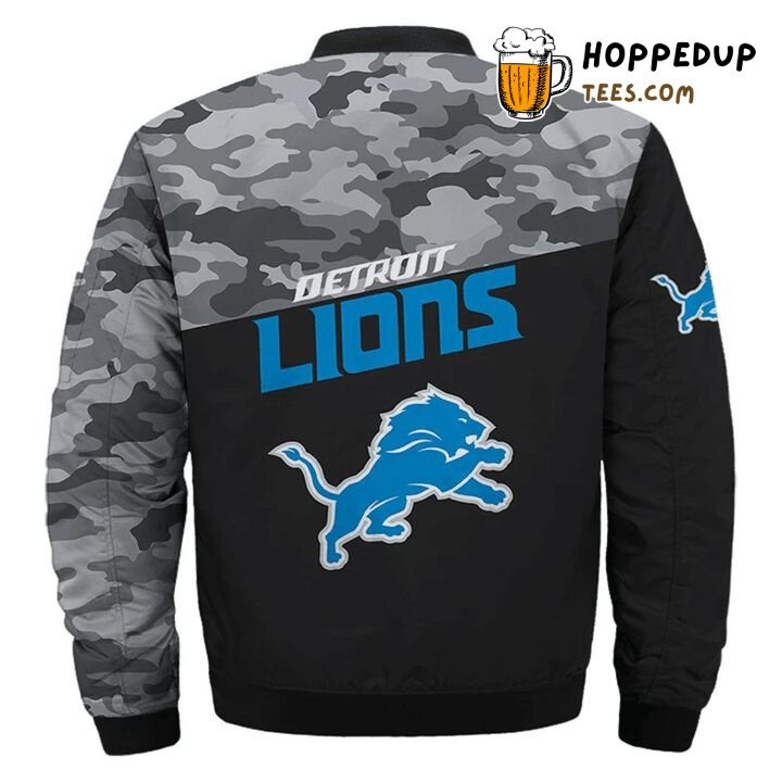 Detroit Lions NFL Black Camo Fashion Statement Bomber Jacket