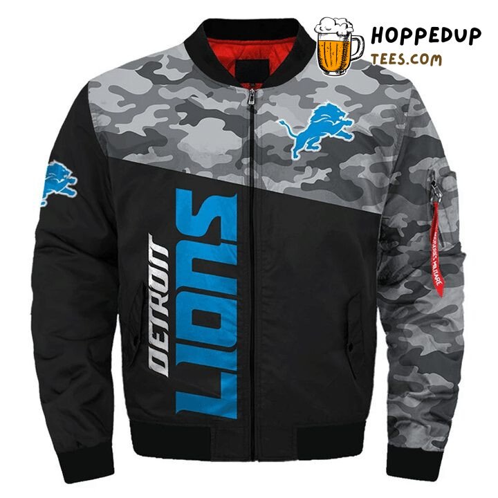 Detroit Lions NFL Black Camo Fashion Statement Bomber Jacket