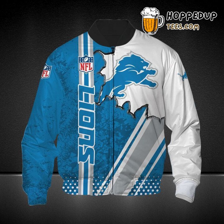 Detroit Lions NFL Blue White Classic Bomber Jacket Authentic Look