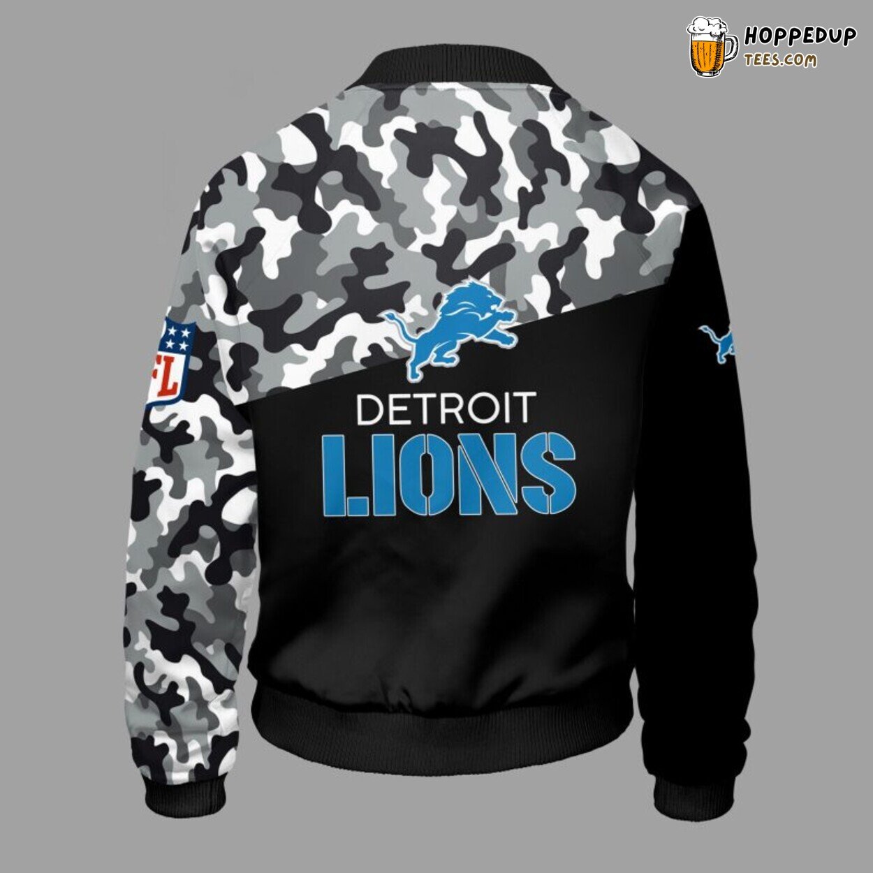 Detroit Lions NFL Camouflage Blue Distinct Bomber Jacket Look