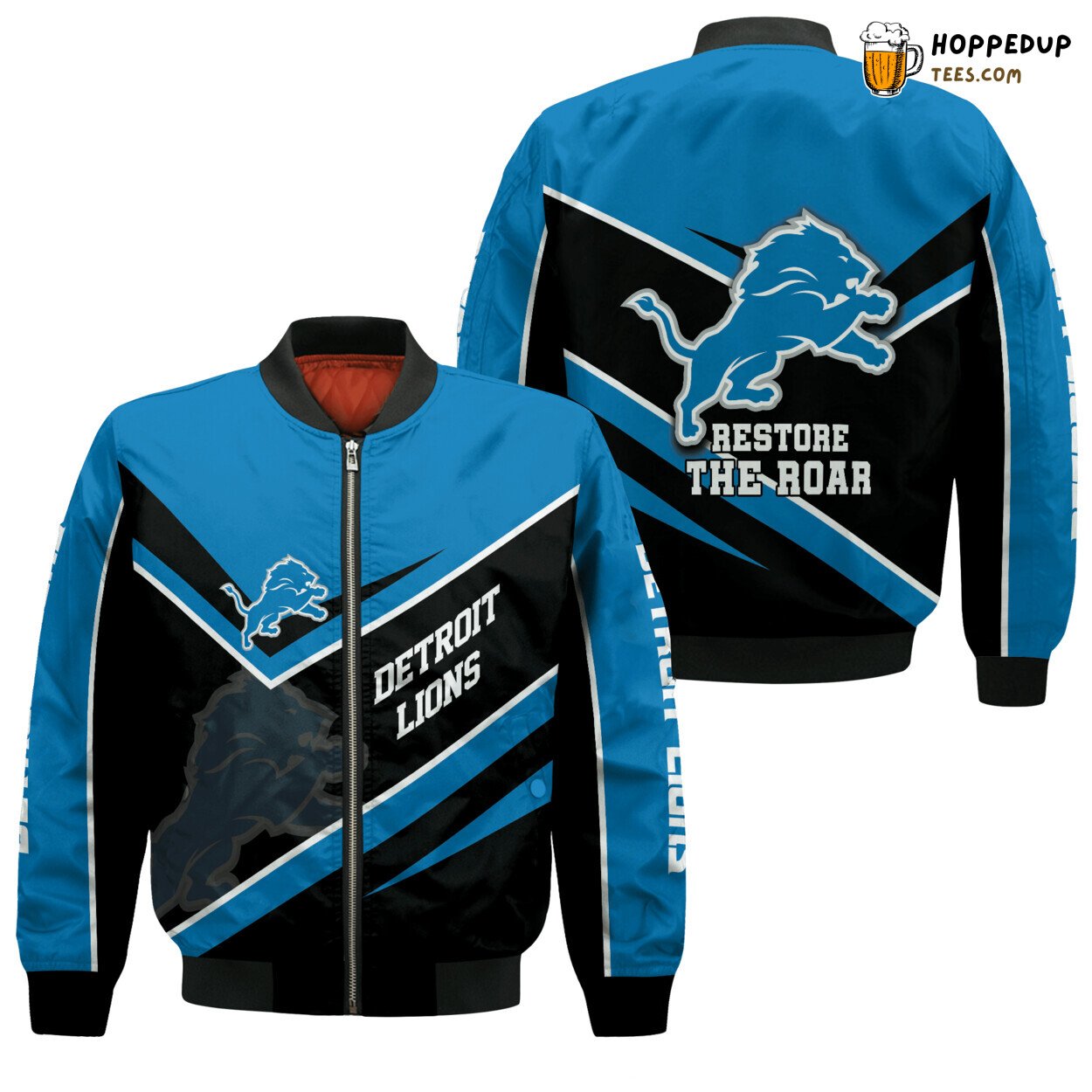 Detroit Lions NFL Classic Black Blue Fan Bomber Jacket Series