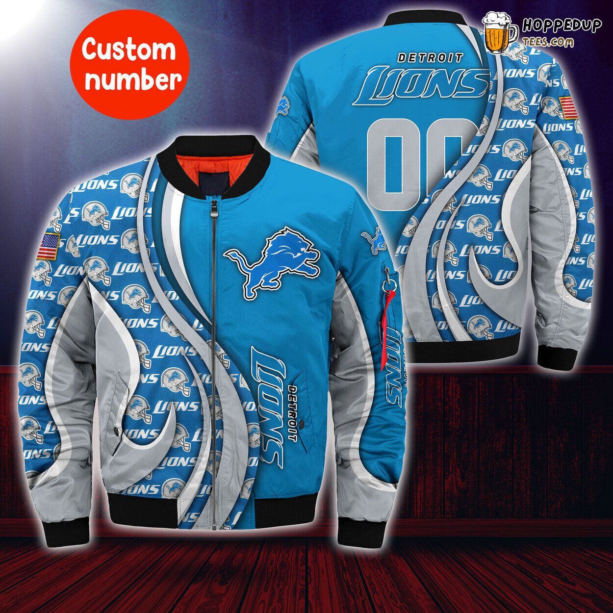 Detroit Lions NFL Custom Number Trending Bomber Jacket Design