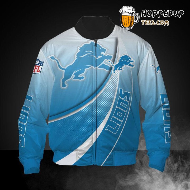 Detroit Lions NFL Exclusive Honolulu Blue Bomber Jacket Trim