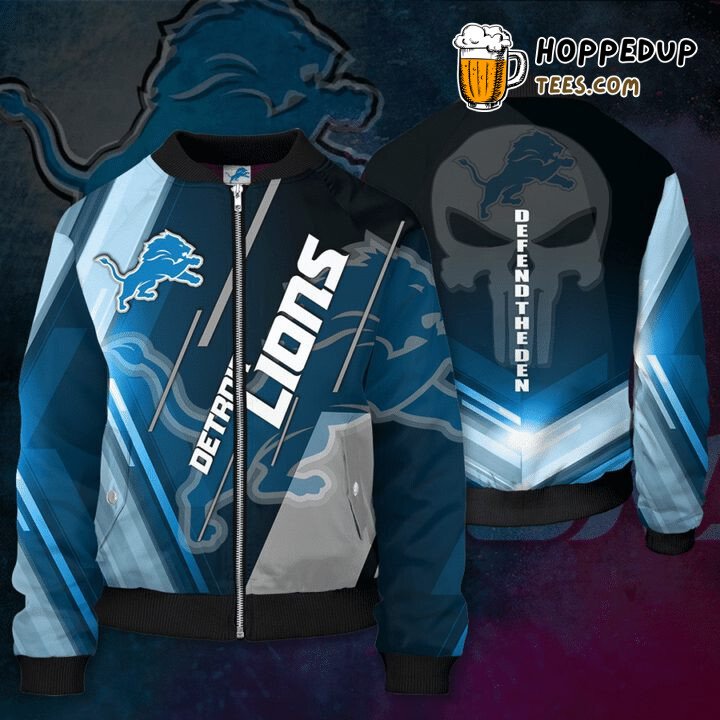 Detroit Lions NFL Punisher Skull Graphic Bomber Jacket Design